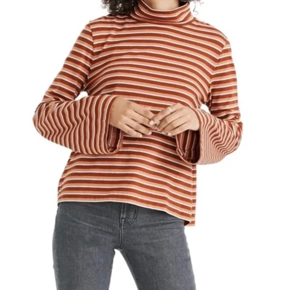 Madewell Wide-Sleeve Turtleneck Westwater Stripe Burnished Mahogany Large - Picture 3 of 12